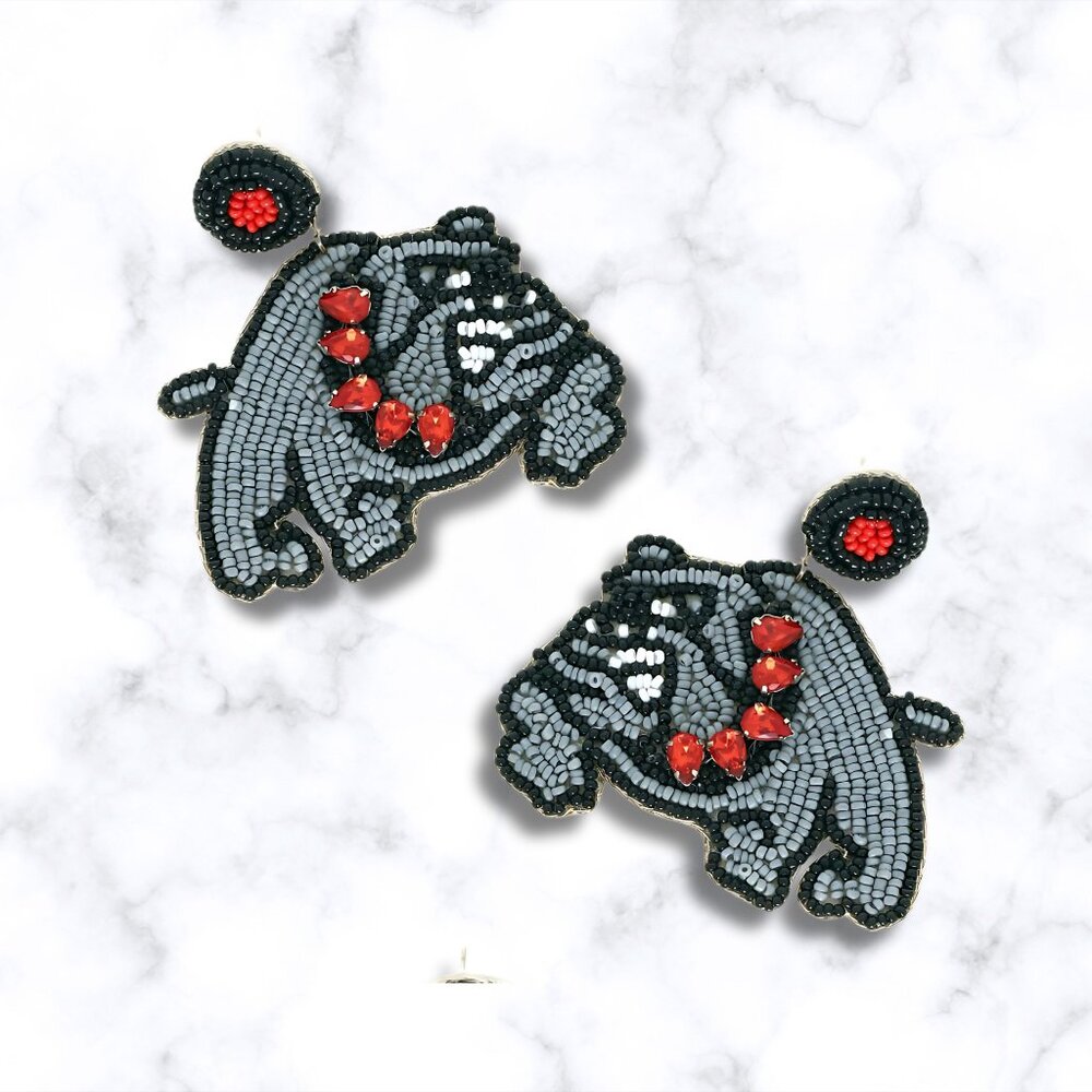 UGA Georgia Bulldogs Football Team Mascot Jeweled Beaded Earrings NEW